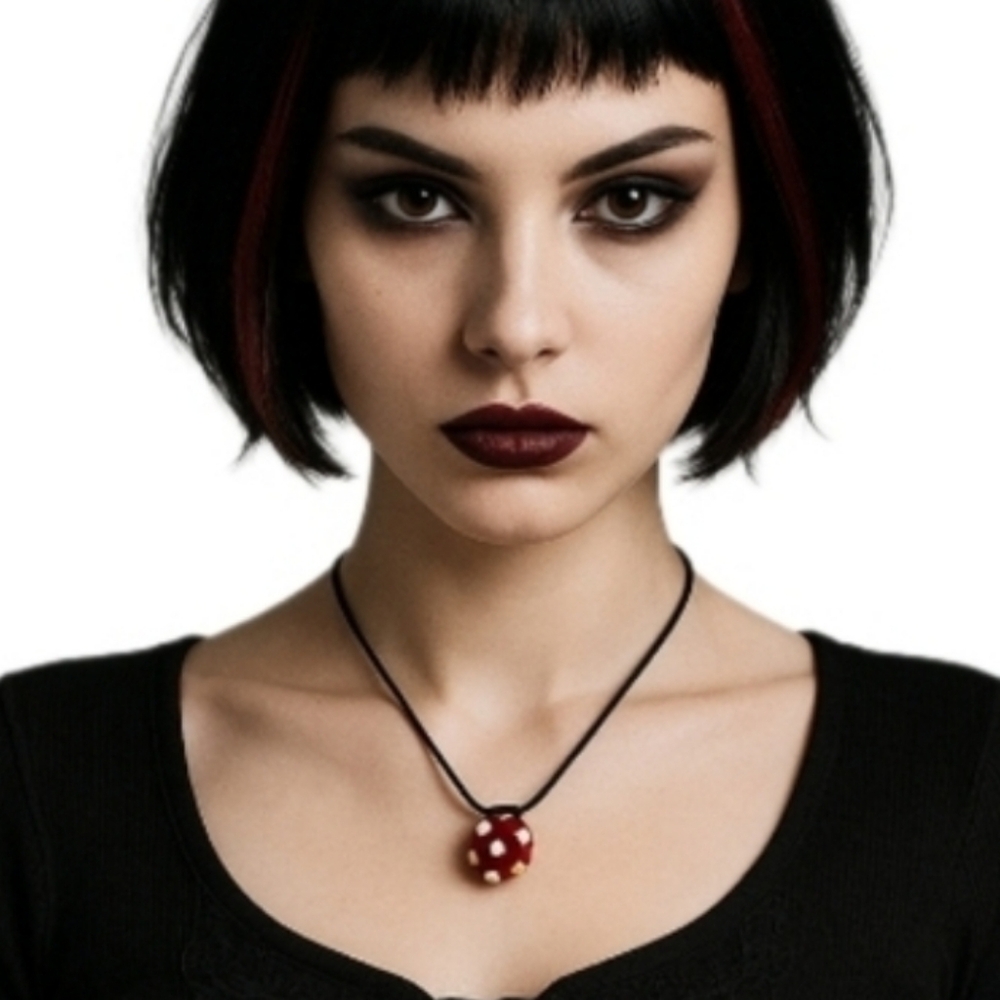 Red Bubble Glass Pendant Necklace Black Cord Goth Alternative Minimalist